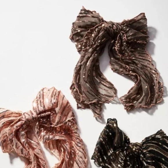 Metallic Bow Sequin Boho Chic Party Elegant Hipster Hippie Classy Barrette Clip - Picture 2 of 2